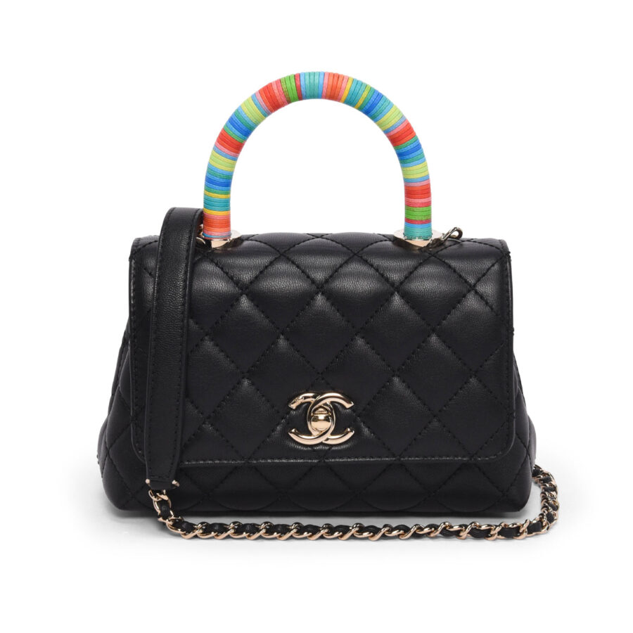 Chanel Black Goatskin Rainbow Extra Mini Coco Handle Bag | Studio Nafay