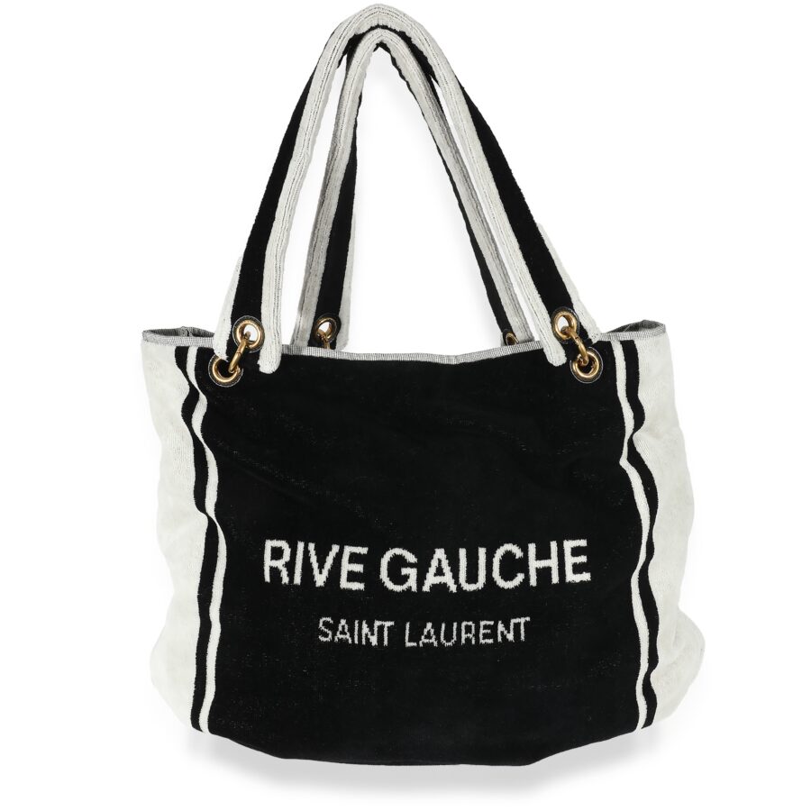 Saint Laurent Rive Gauche Black White Terry Cloth Beach Towel Tote | Studio Nafay