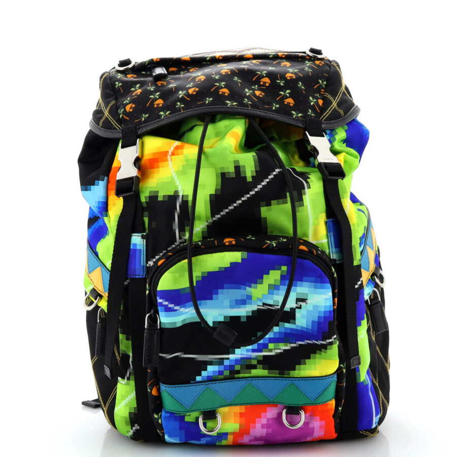 PRADA Double Buckle Backpack Printed Tessuto Small | Studio Nafay