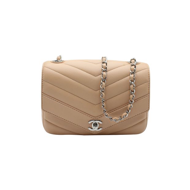 CHANEL Nude Chevron Flap Bag With Silver Hardware | Studio Nafay