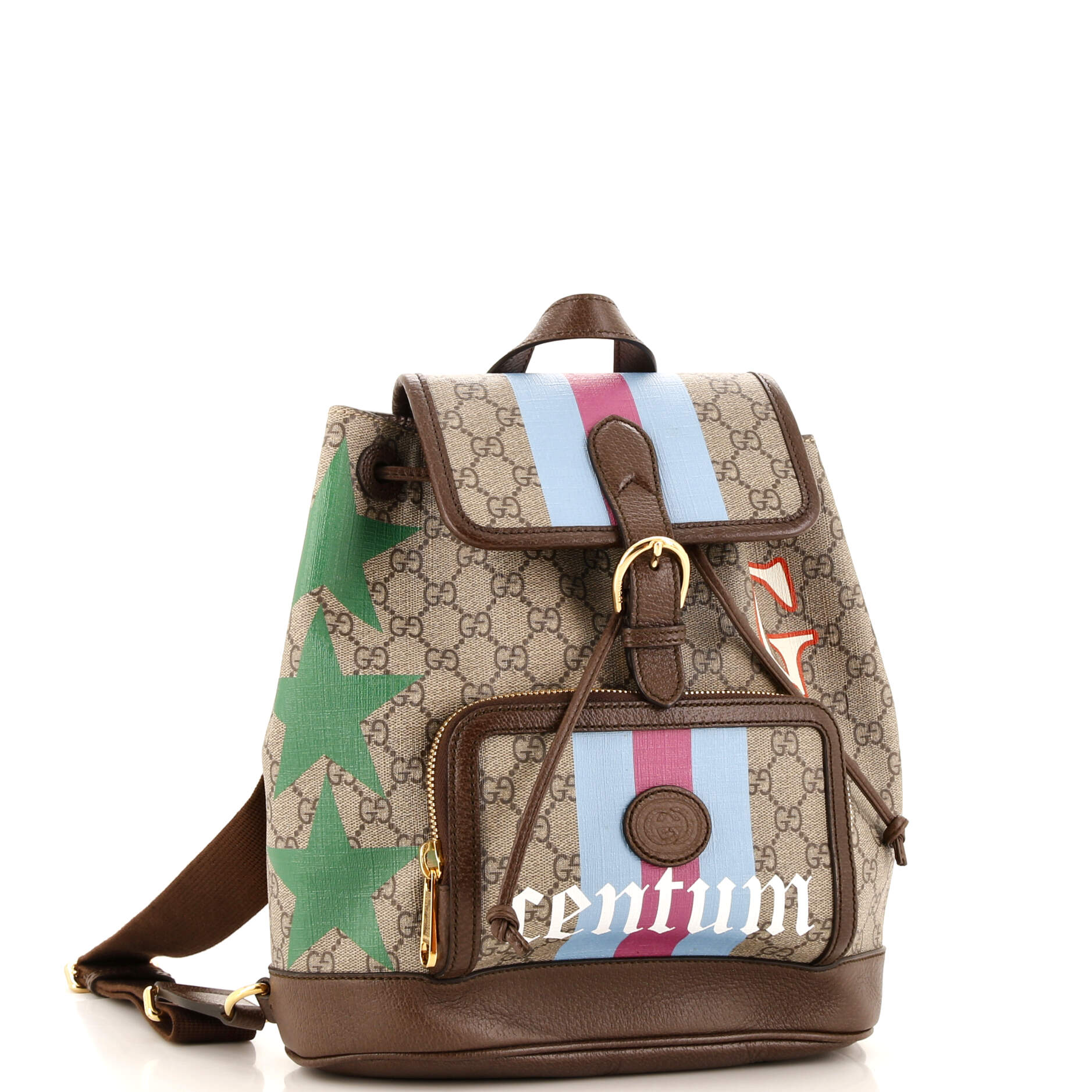 Interlocking G Patch Drawstring Flap Backpack Printed GG Coated Canvas Small