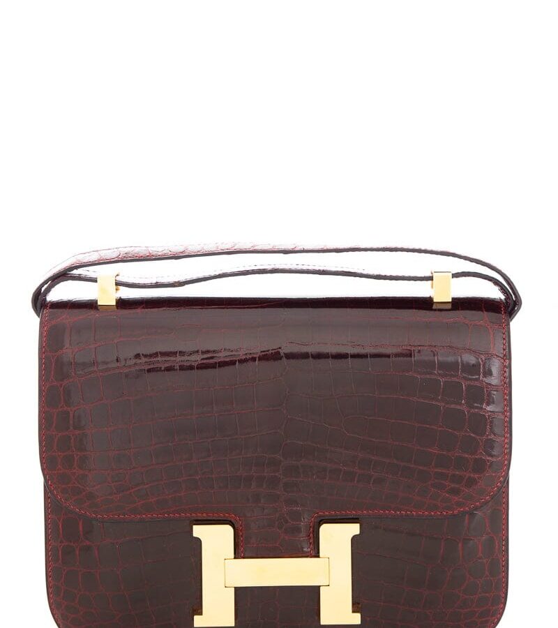 Hermès Shiny Niloticus Croc Constance 24 Bordeaux Handbag | Studio Nafay