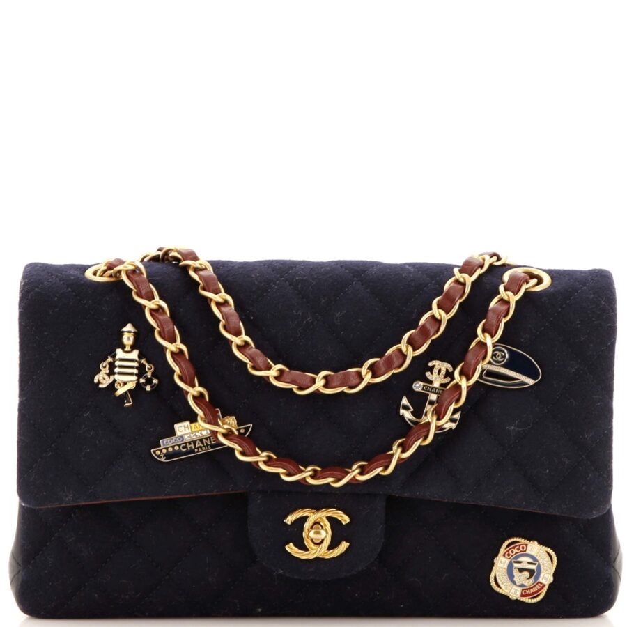 CHANEL Paris-Hamburg Charms Classic Double Flap Bag Quilted Wool and Lambskin Medium | Studio Nafay