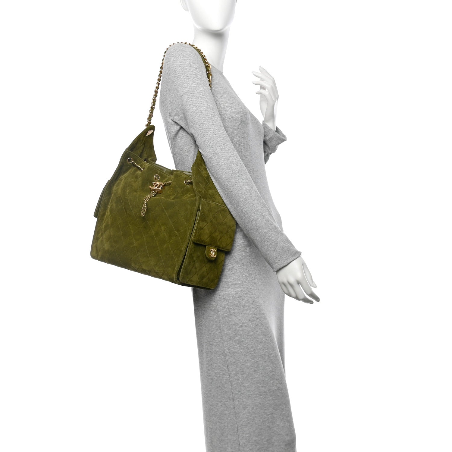 Suede Quilted Medium Chanel 25 Handbag Khaki