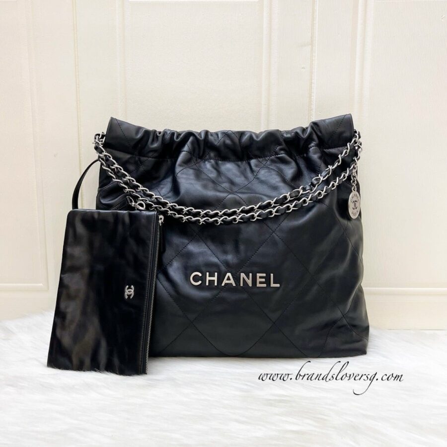 Chanel 22 Medium Hobo Handbag in Black Calfskin and SHW (Model: ) | Studio Nafay