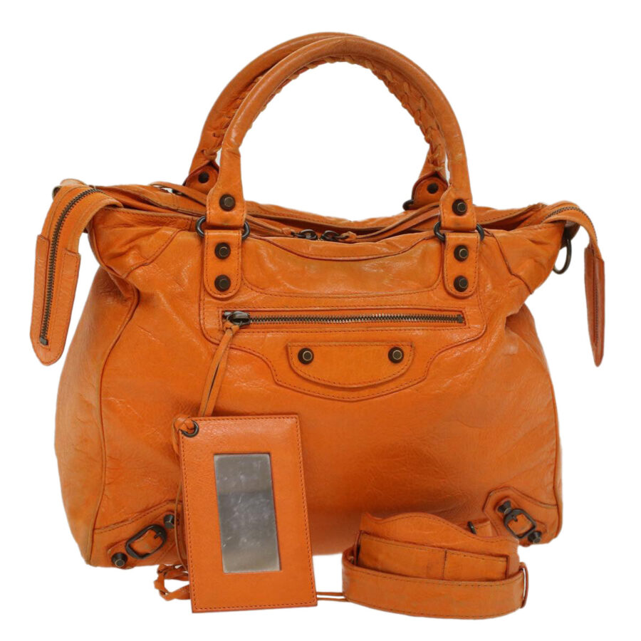 BALENCIAGA Vero Hand Bag Leather 2way Orange Auth am4469 | Studio Nafay