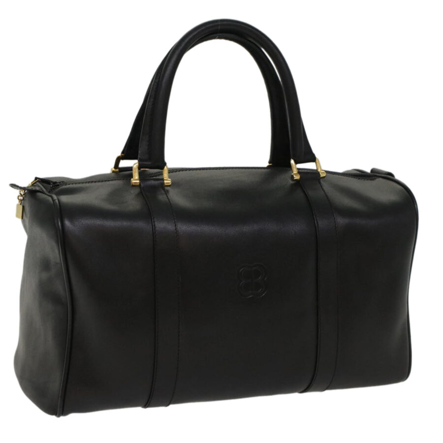 BALENCIAGA Boston Bag Leather Black Auth am4980 | Studio Nafay
