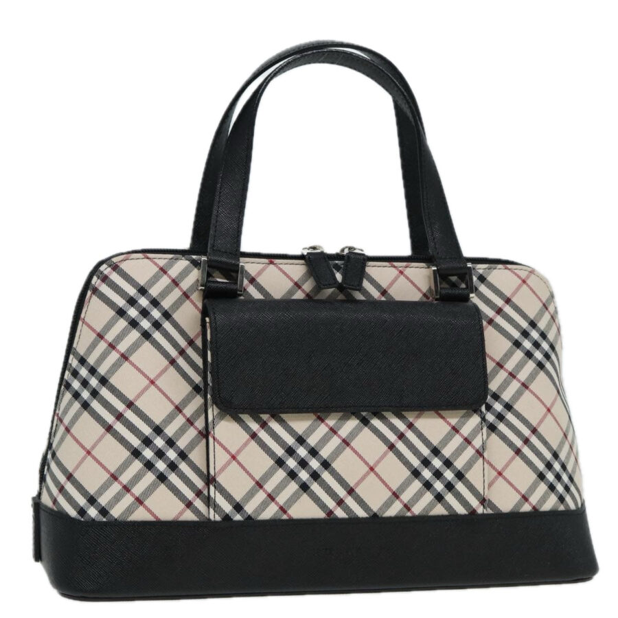 Burberry Nova Check Hand Bag Canvas Leather Beige Black Silver Auth am6793 | Studio Nafay