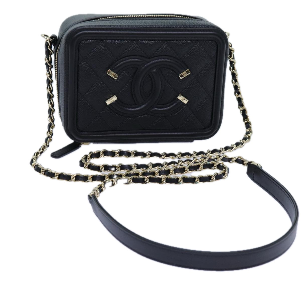 CHANEL Chain CC Figly Mini Bag Caviar Skin Black CC Auth ar11762A