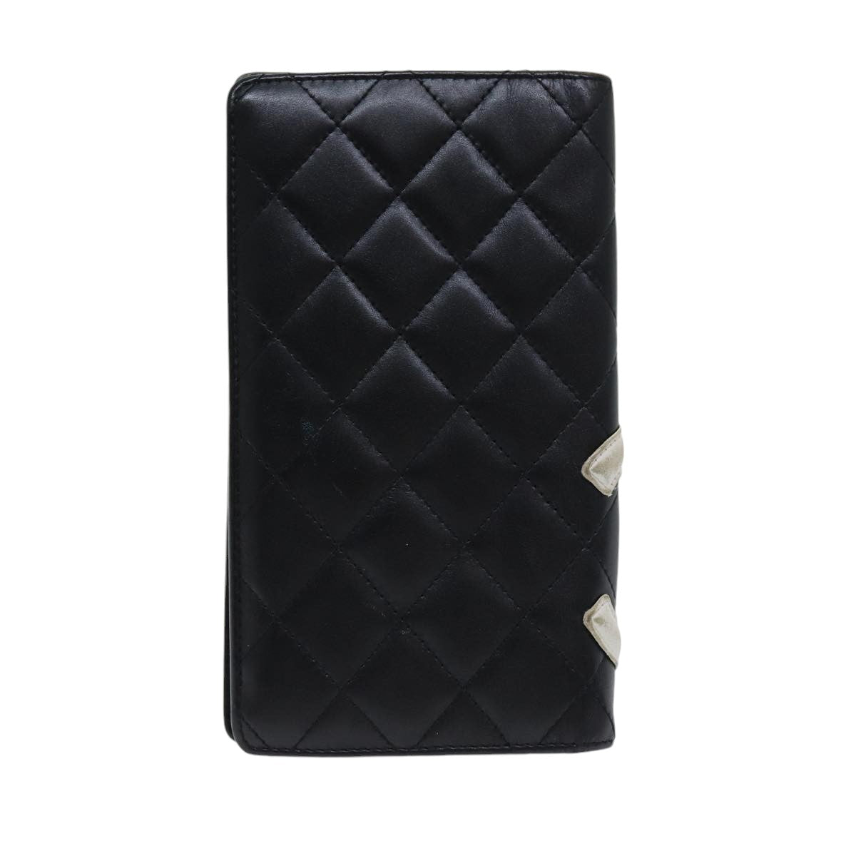 Chanel Cambon Line Wallet Leather Black Silver CC Auth ar