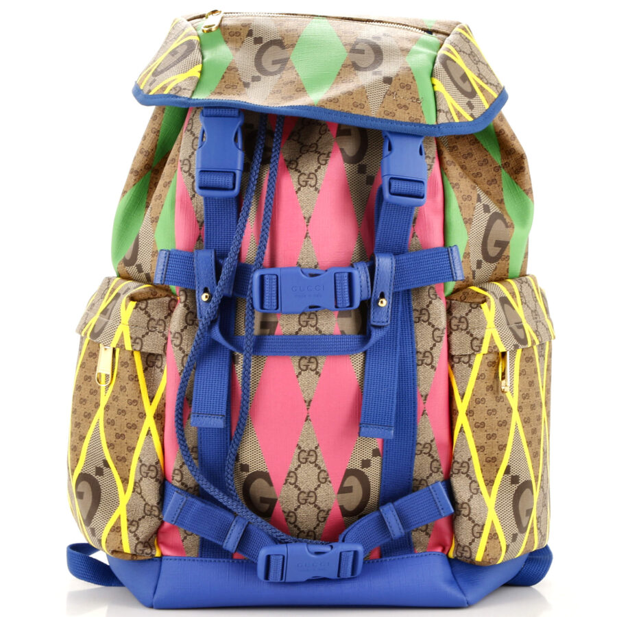 Double Pocket Buckle Backpack Rhombus GG Coated Canvas with Leather | Studio Nafay