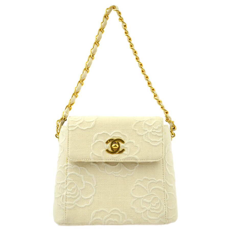 Chanel * White Canvas Camellia Straight Flap Handbag | Studio Nafay