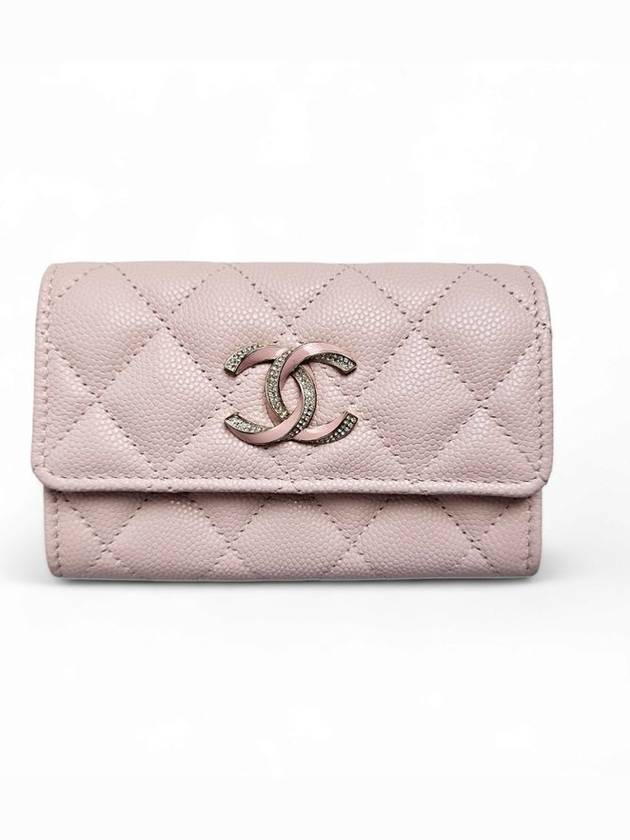 CC Logo Diamond Card Wallet Light Light Pink Chanel