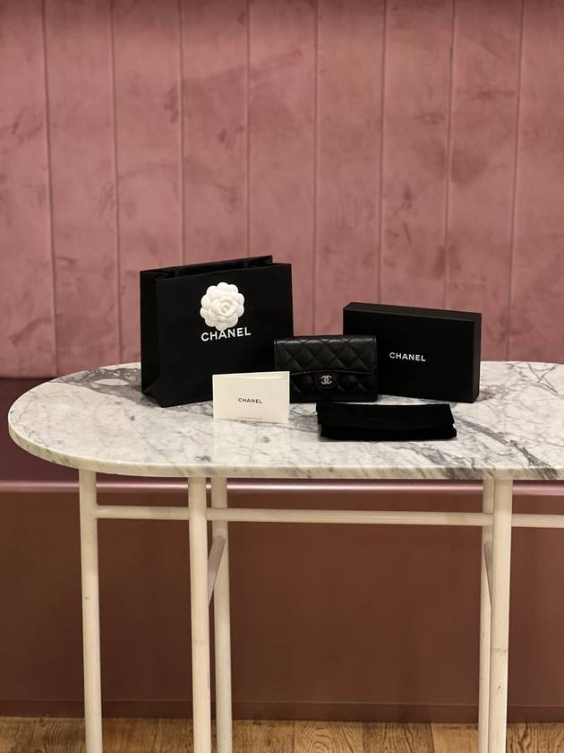 Classic Flap Wallet Grained Calfskin & Silver Black Chanel