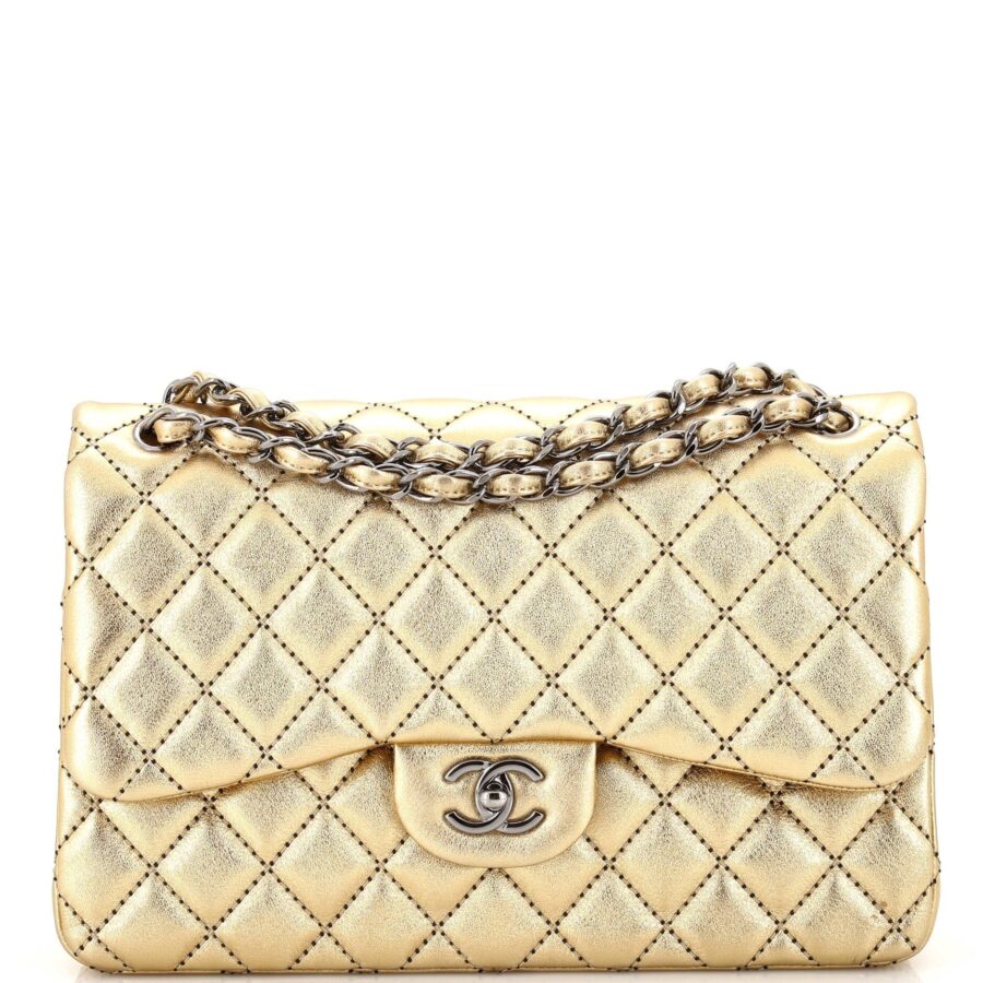 CHANEL Classic Double Flap Bag Quilted Metallic Lambskin Jumbo | Studio Nafay