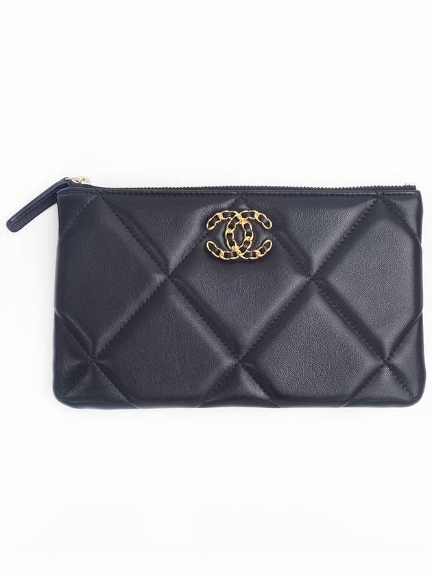 Nineteen Gold Logo Small Lambskin Pouch Bag Black Chanel | Studio Nafay