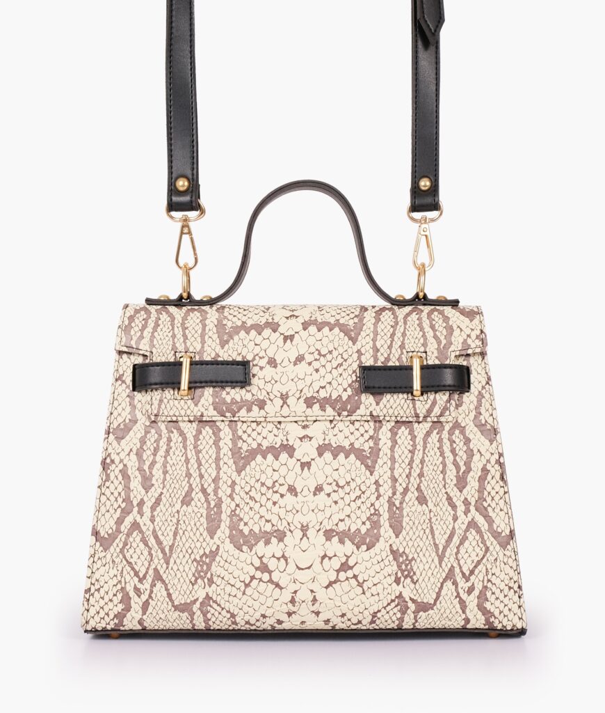 Black and white crocodile cross-body bag with top-handle | Studio Nafay