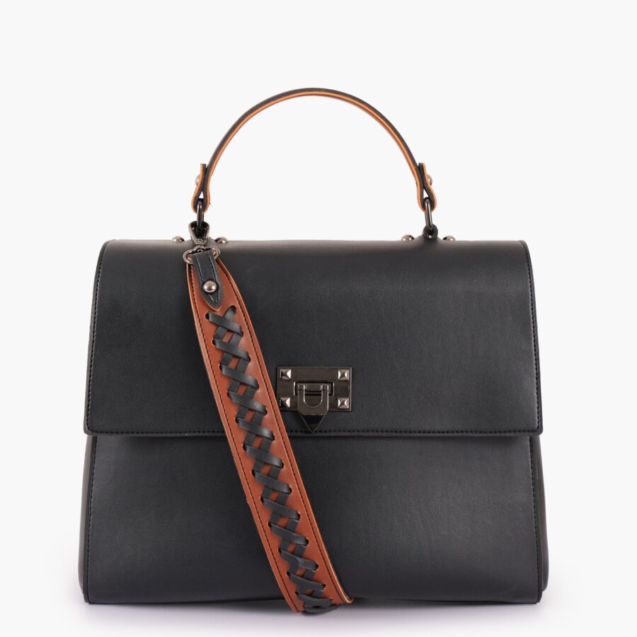 Black flap-over top-handle bag | Studio Nafay