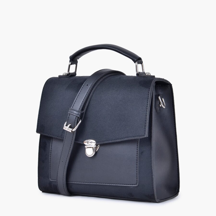 Black suede push-lock messenger bag | Studio Nafay