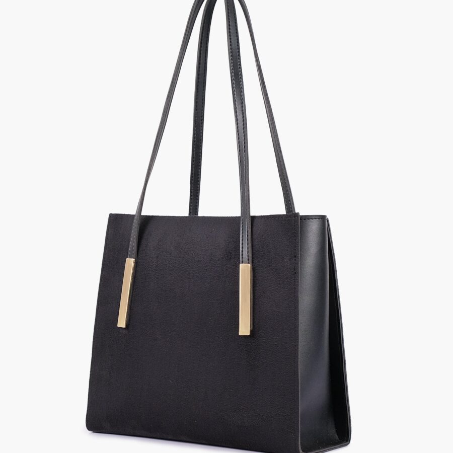 Black suede zipper shoulder bag with long handle | Studio Nafay