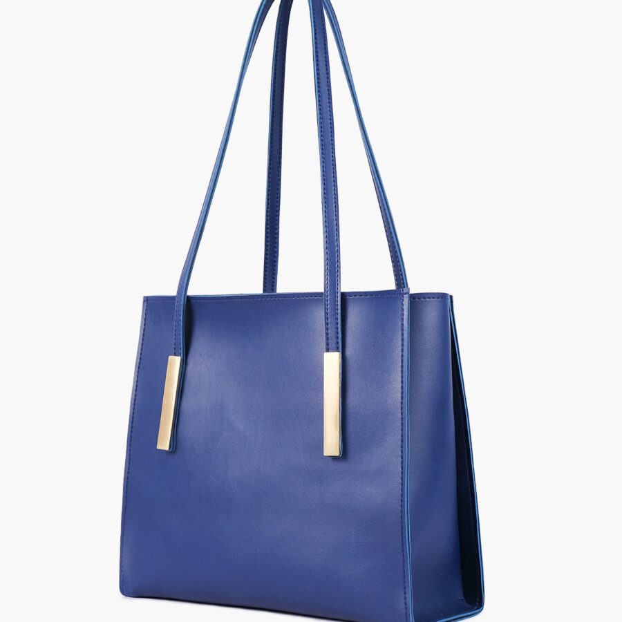 Blue zipper shoulder bag with long handle | Studio Nafay