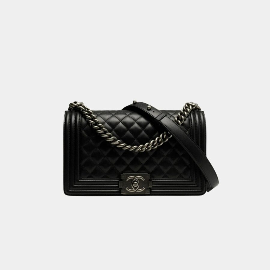 BOY CHANEL Handbag Calfskin Ruthenium-Finish Metal Black | Studio Nafay