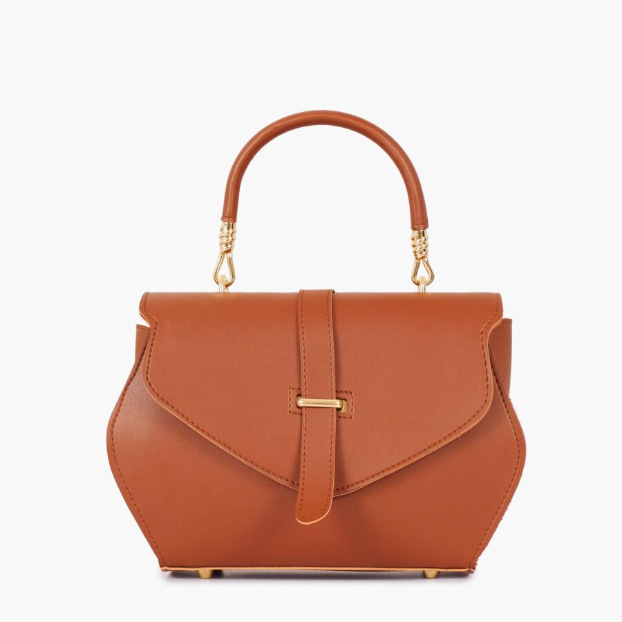 Brown top-handle hexagon bag | Studio Nafay