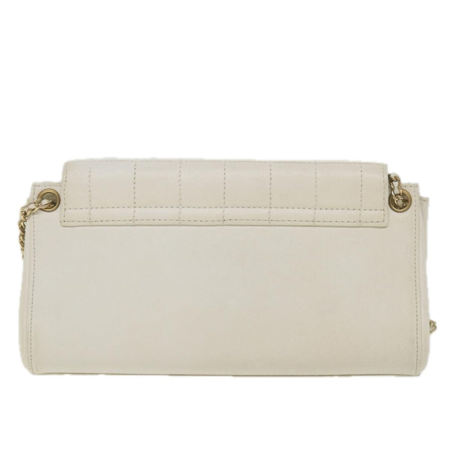 CHANEL Choco Bar line Chain Shoulder Bag Leather White CC Auth bs10047 | Studio Nafay