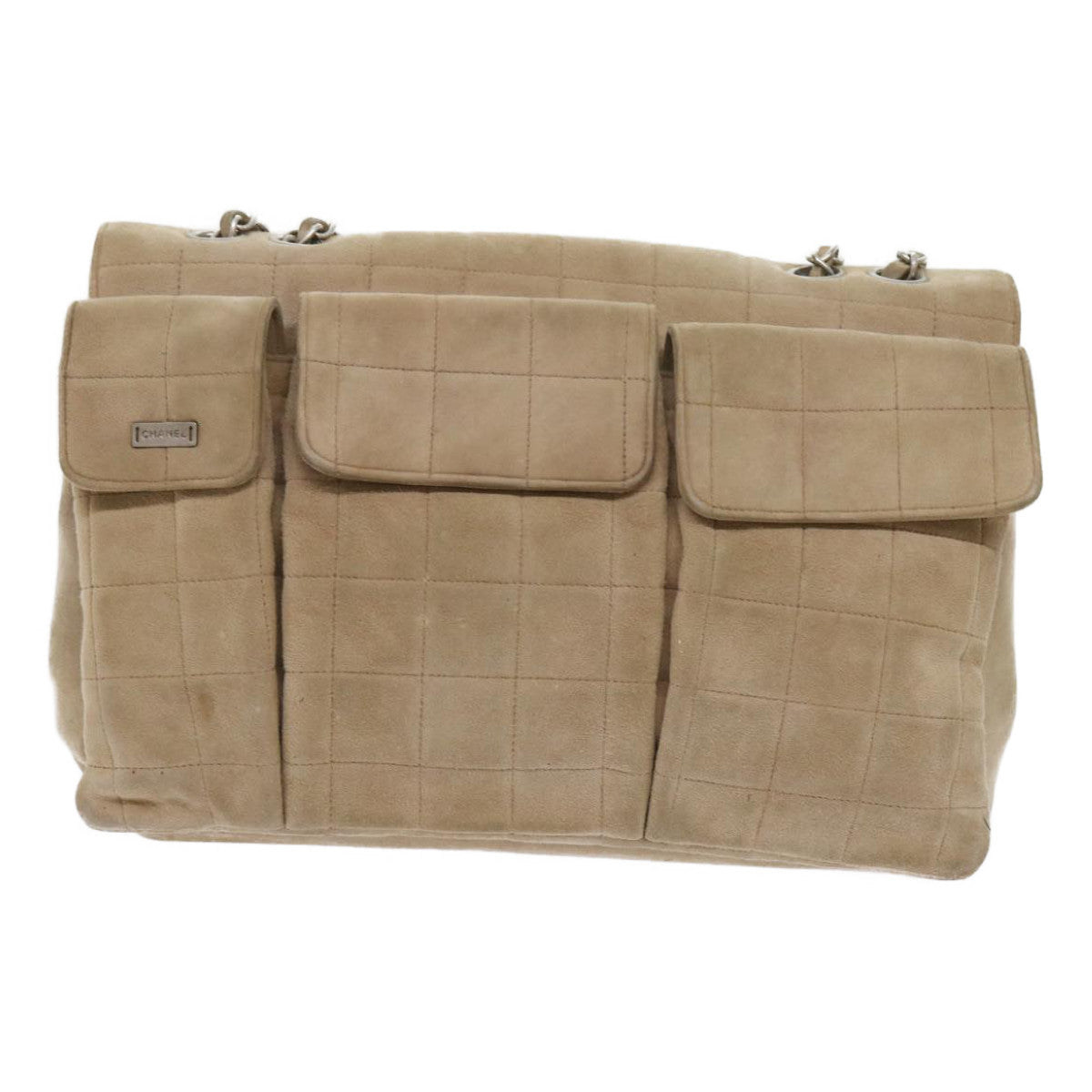 Chanel Choco Bar Chain Shoulder Bag Suede Beige CC Auth bs