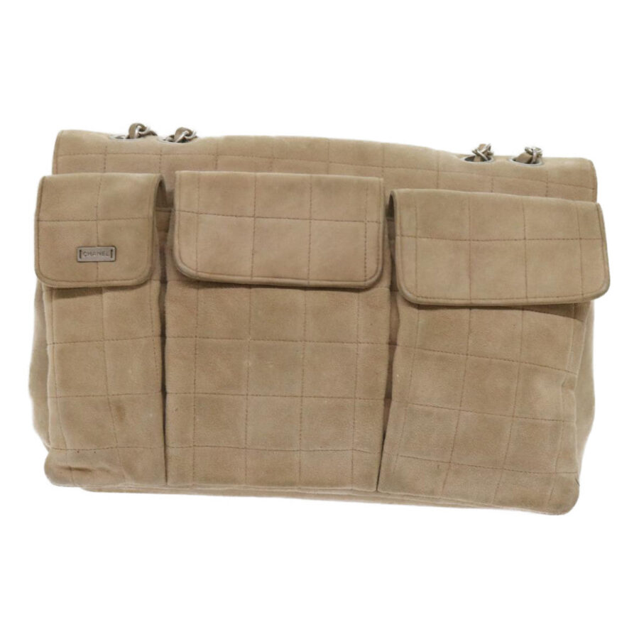 CHANEL Choco Bar Chain Shoulder Bag Suede Beige CC Auth bs11679 | Studio Nafay