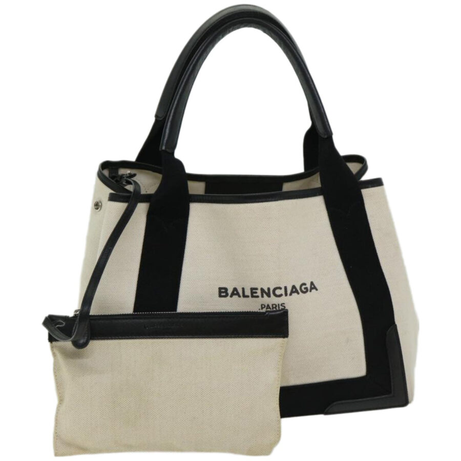 BALENCIAGA Hand Bag Canvas White Black Auth bs12378 | Studio Nafay