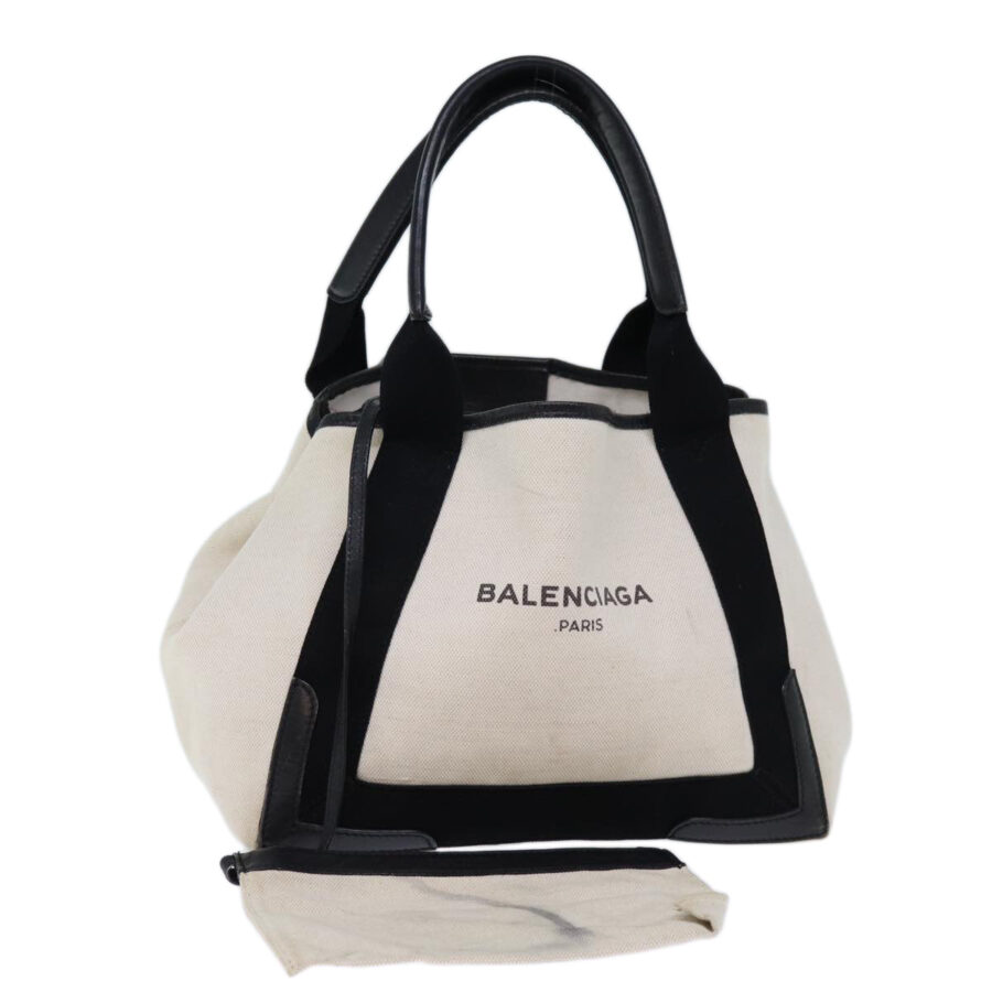 BALENCIAGA Cabas S Hand Bag Canvas White Black Auth bs13699 | Studio Nafay