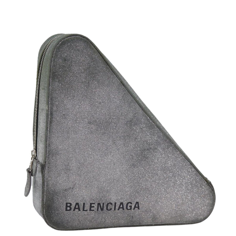 BALENCIAGA Triangle Duffle Clutch Bag Leather Gray 476976 Auth bs13794 | Studio Nafay