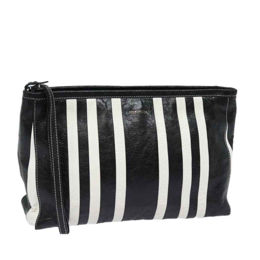 BALENCIAGA Clutch Bag Leather Black White Auth bs15028 | Studio Nafay