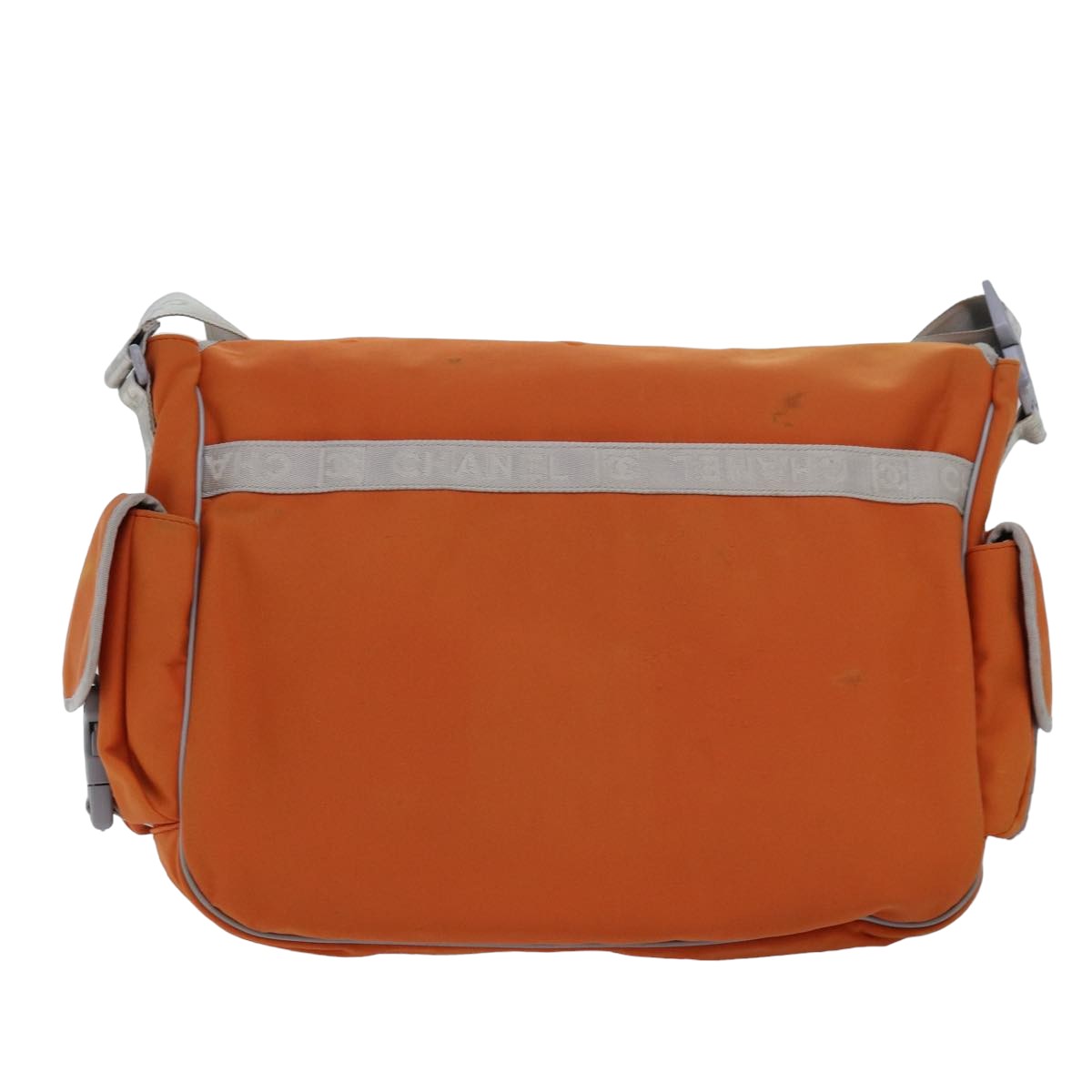 Chanel Choco Bar Sports Line Shoulder Bag Nylon Orange CC Auth bs