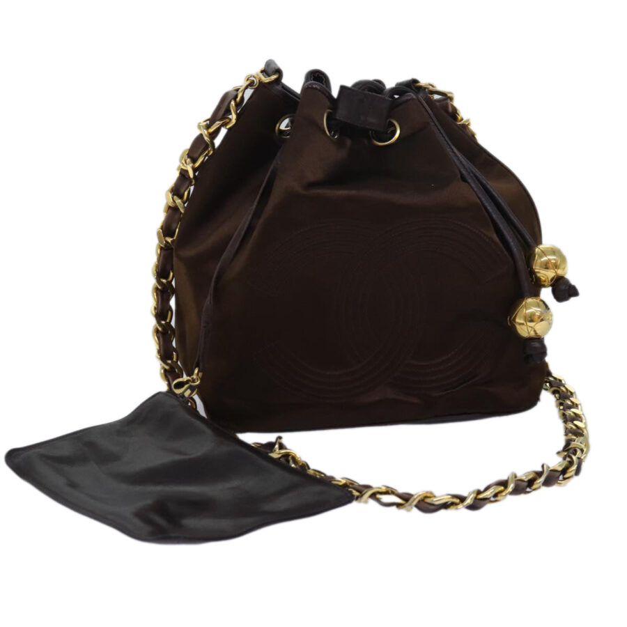 Chanel COCO Mark Chain Shoulder Bag Satin Brown CC Auth bs | Studio Nafay