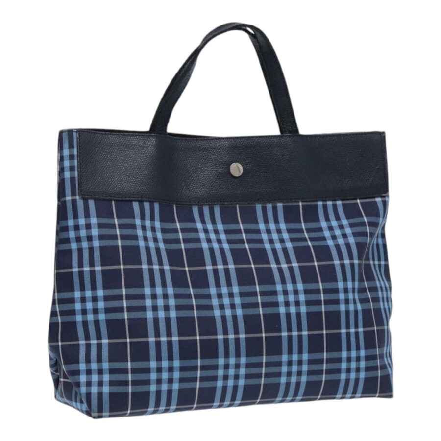 Burberry Nova Check Hand Bag Nylon Leather Blue Black Silver Auth bs16533 | Studio Nafay