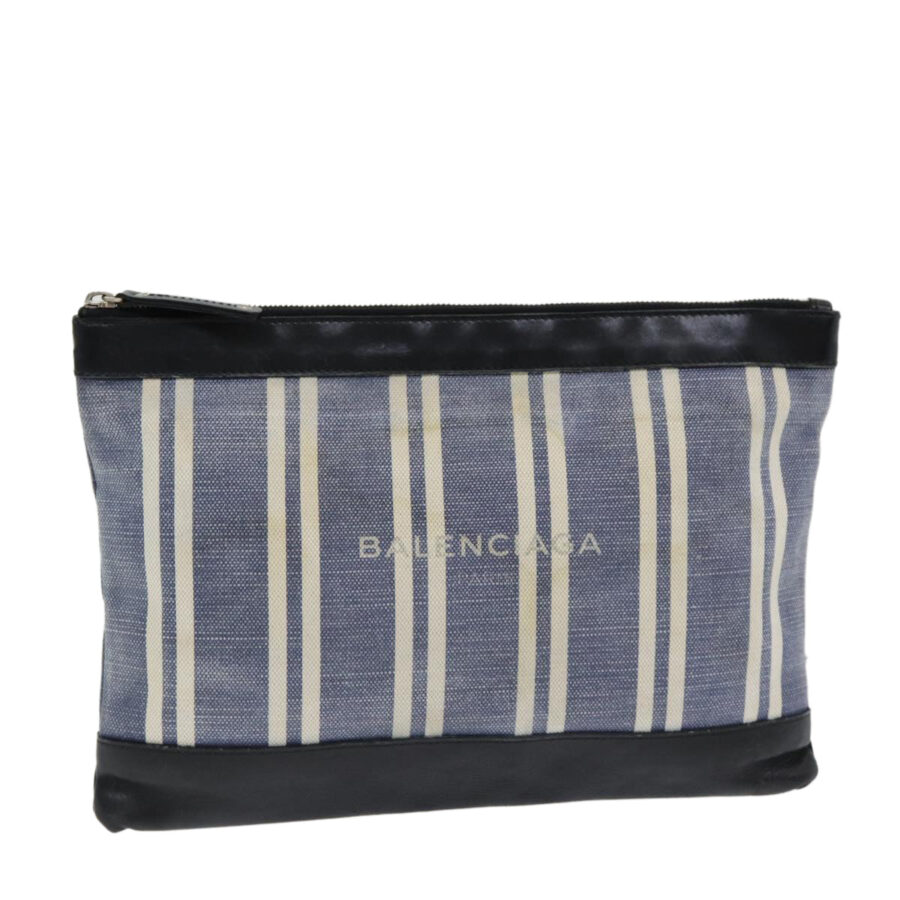 BALENCIAGA Clutch Bag Canvas Leather Blue Black Silver 420407 Auth bs16618 | Studio Nafay