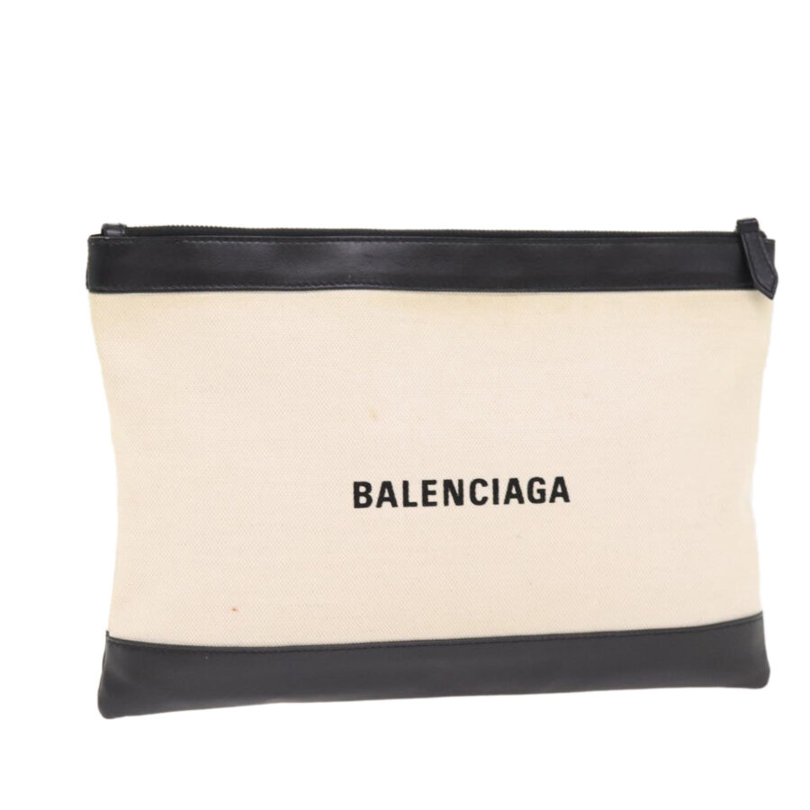 BALENCIAGA Clip M Clutch Bag Canvas Leather Beige Silver 373834 Auth bs16915 | Studio Nafay