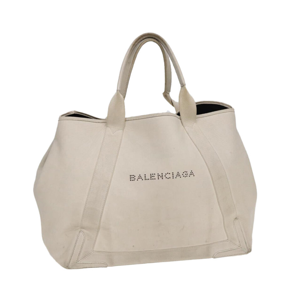 BALENCIAGA Navy Cabas Hand Bag Leather White Silver 339936 Auth bs17140 | Studio Nafay