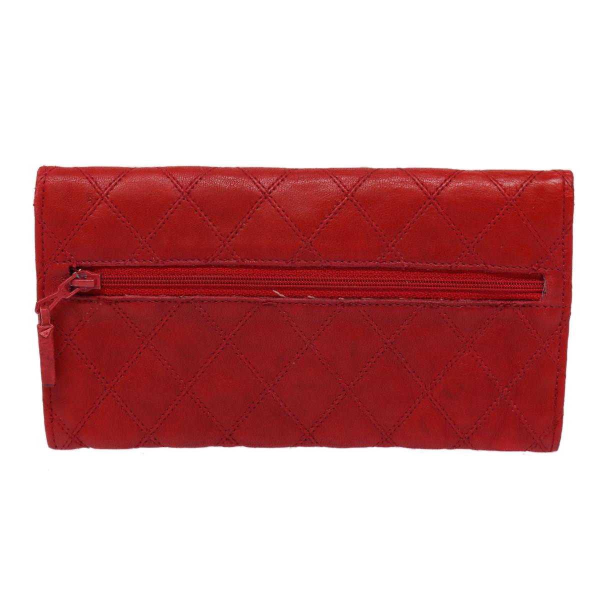 Chanel Bicolore Wallet Leather Red Gold CC Auth bs