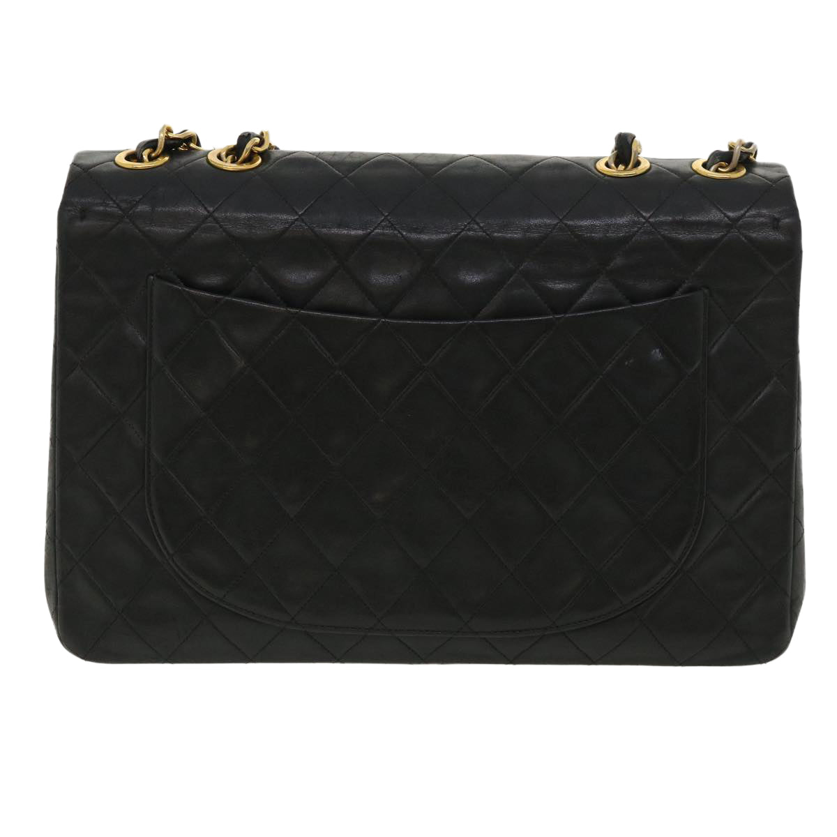 Chanel Big Matelasse Double Chain Shoulder Bag Lamb Skin Black CC Auth bs