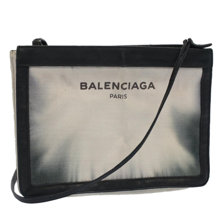 BALENCIAGA Shoulder Bag Canvas White Black Auth bs7585 | Studio Nafay
