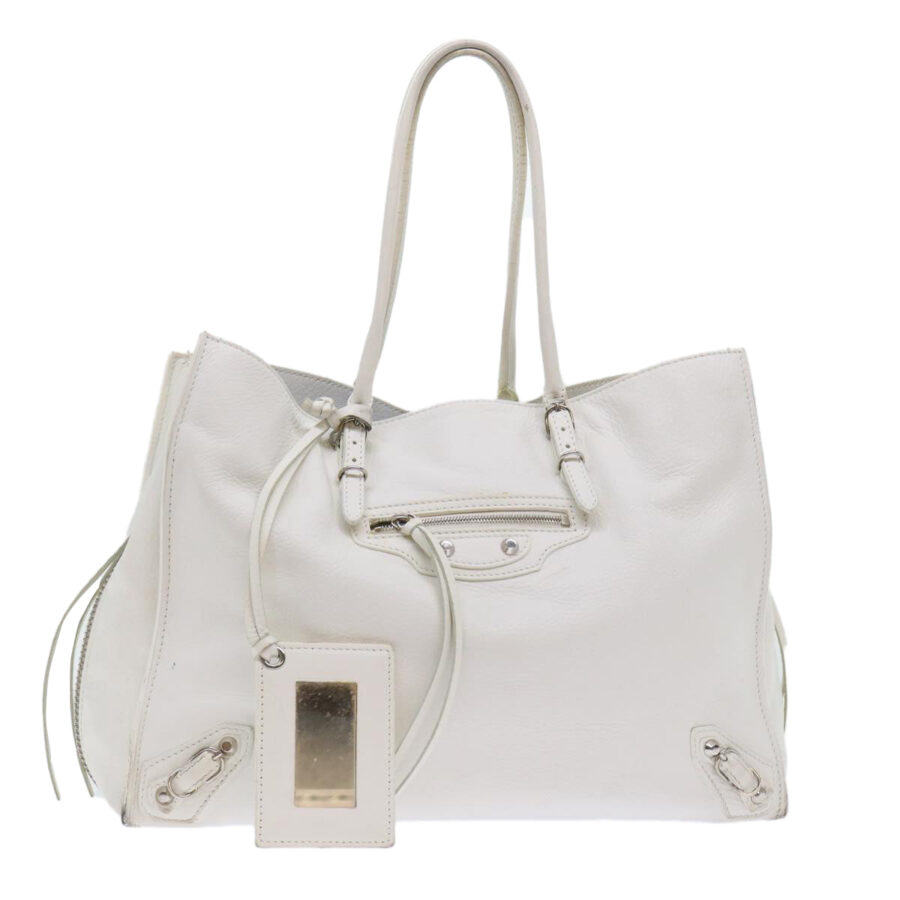 BALENCIAGA Paper Hand Bag Leather White 432596 Auth bs7729 | Studio Nafay