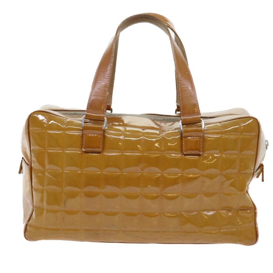 CHANEL Choco Bar Line Shoulder Bag Patent leather Yellow CC Auth bs7801 | Studio Nafay