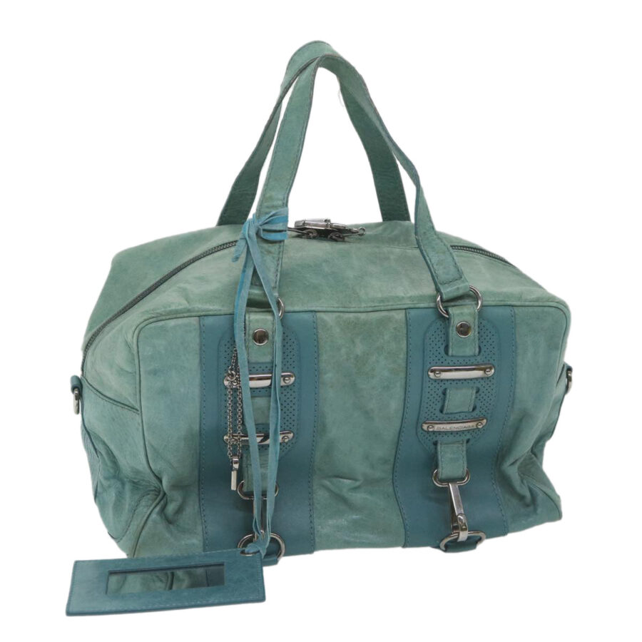 BALENCIAGA Boston Bag Leather Light Blue Auth bs9730 | Studio Nafay