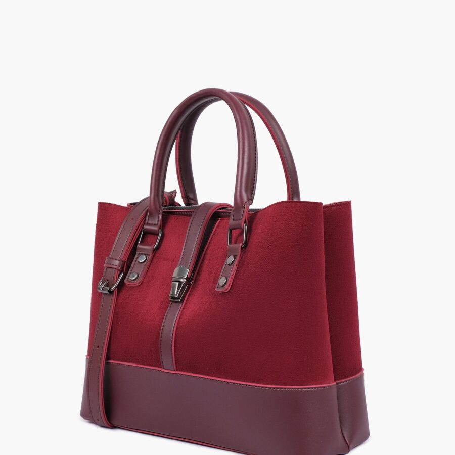 Burgundy suede multi-compartment shoulder bag | Studio Nafay