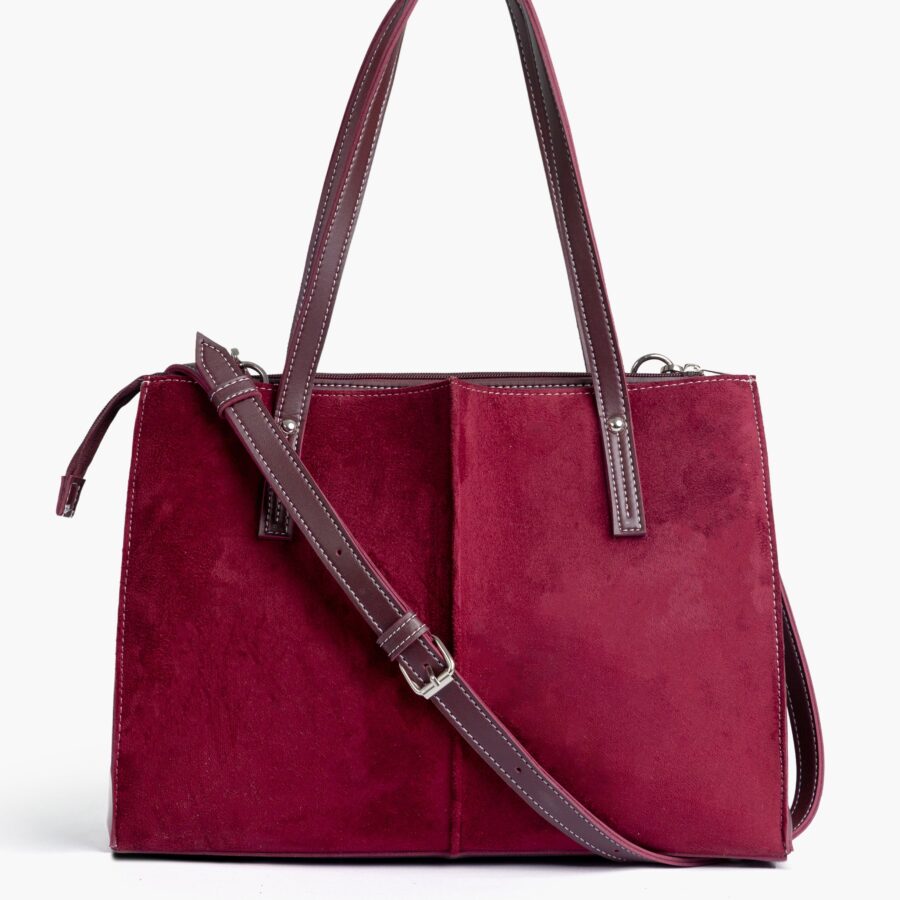 Burgundy suede work Tote Bags | Studio Nafay