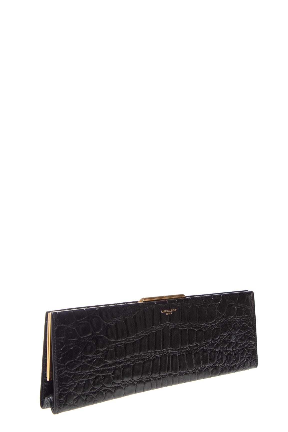 Saint Laurent Black Croc Embossed Clutch