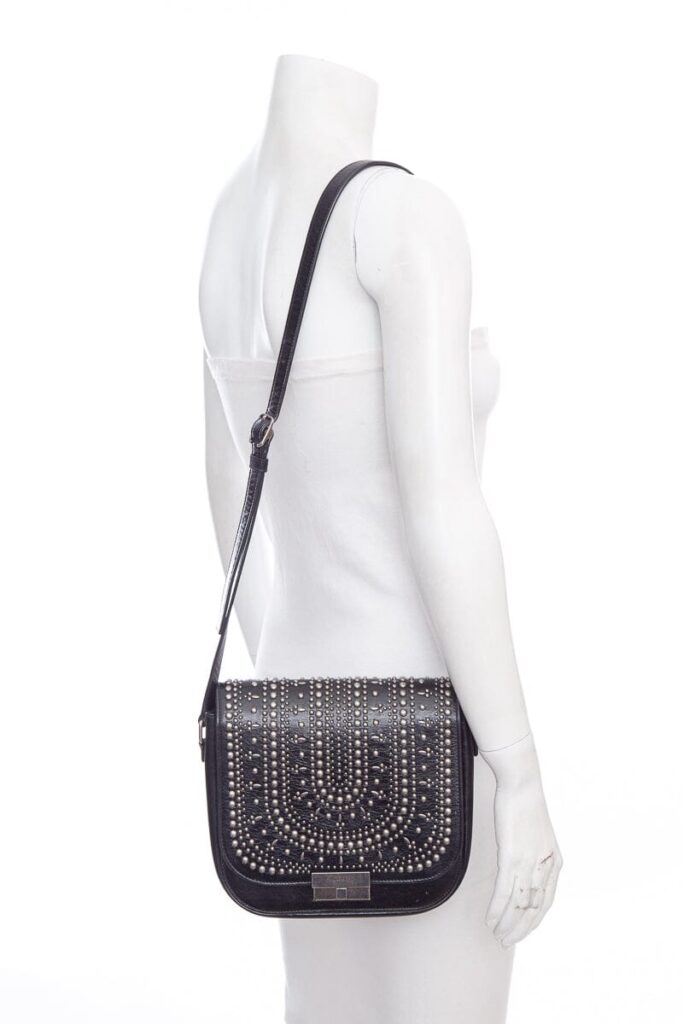 Saint Laurent Amalia Black & Silver Studded Shiny Calfskin Handbag - Product Image 2